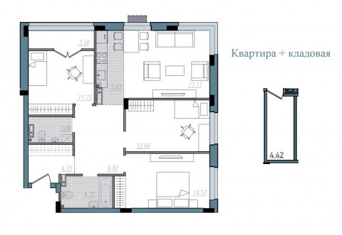 Планировка: 4-комн., 87,7 м²