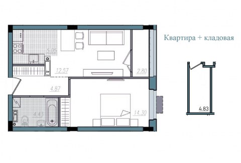 Планировка: 2-комн., 44,0 м²