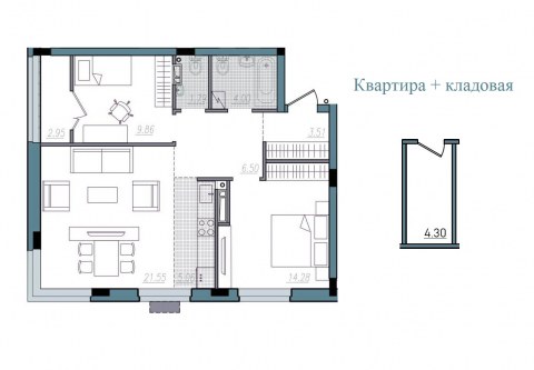 Планировка: 3-комн., 69,5 м²