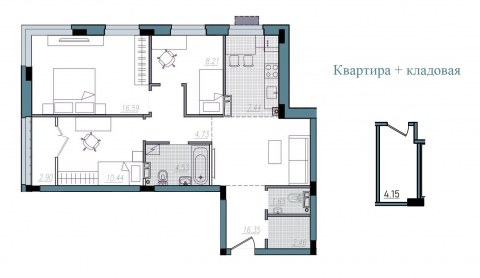 Планировка: 3-комн., 75,3 м²