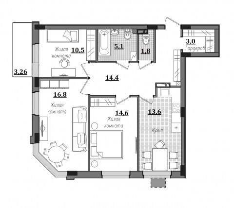 Планировка: 3-комн., 82,4 м²