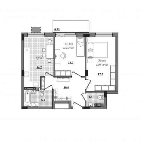 Планировка: 2-комн., 66,3 м²