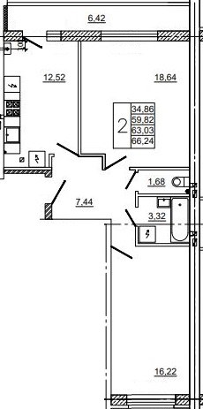 Планировка: 2-комн., 66,1 м²
