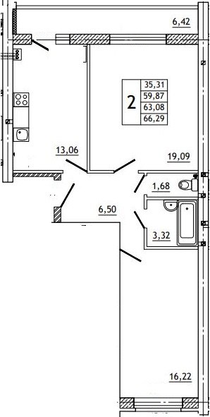 Планировка: 2-комн., 66,5 м²