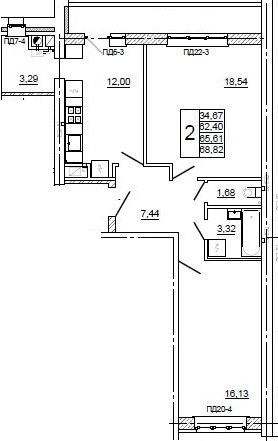 Планировка: 2-комн., 68,8 м²