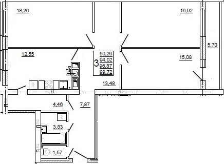 Планировка: 3-комн., 99,5 м²
