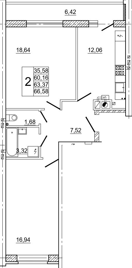 Планировка: 2-комн., 67,1 м²