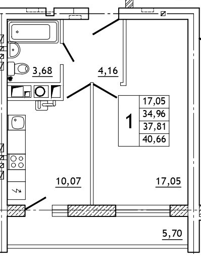 Планировка: 1-комн., 41,0 м²