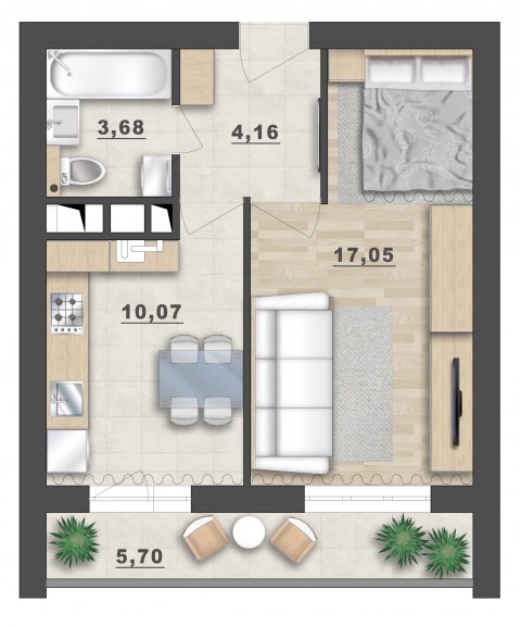 Планировка: 1-комн., 40,7 м²