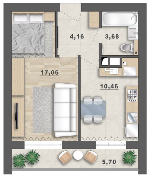 Планировка: 1-комн., 41,1 м²