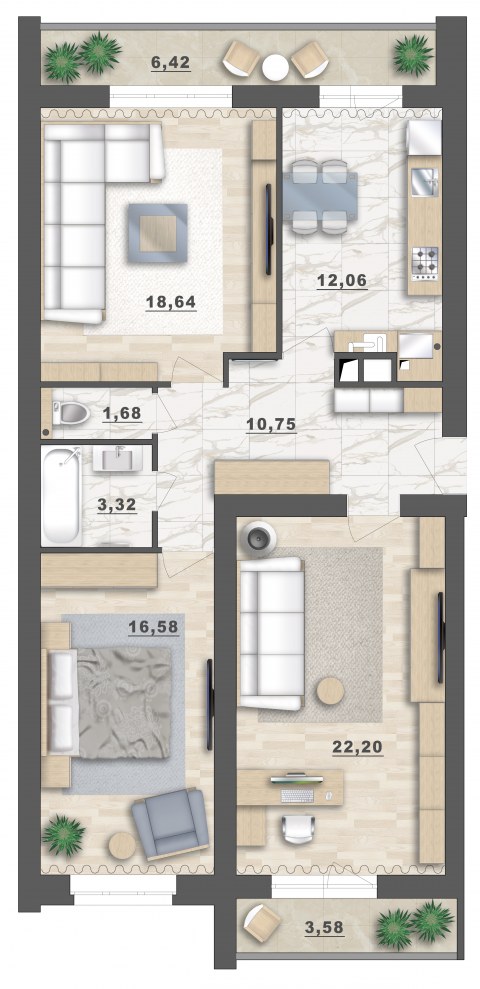Планировка: 2-комн., 95,2 м²