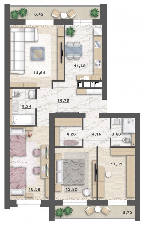 Планировка: 3-комн., 110,7 м²