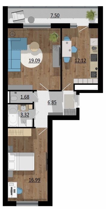Планировка: 2-комн., 67,8 м²