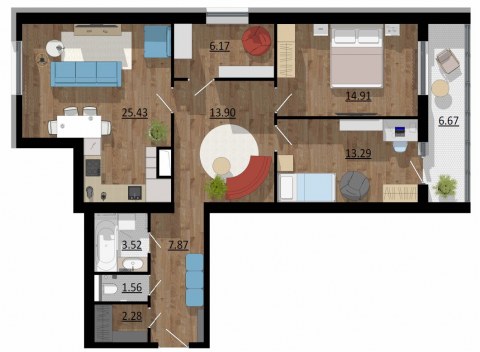 Планировка: 2-комн., 97,3 м²