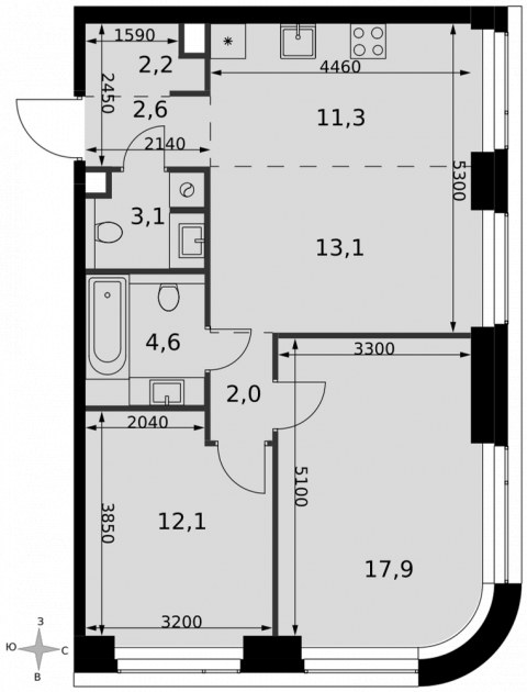 Планировка: 3-комн., 68,9 м²