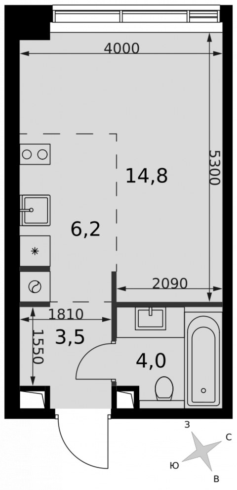 Планировка: Студия, 28,5 м²