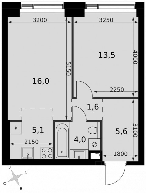 Планировка: 2-комн., 45,8 м²
