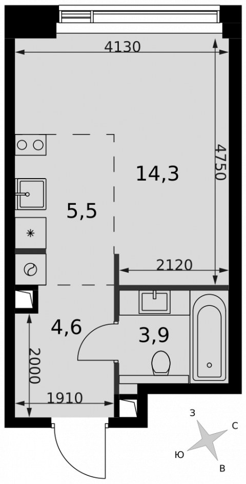 Планировка: Студия, 28,3 м²