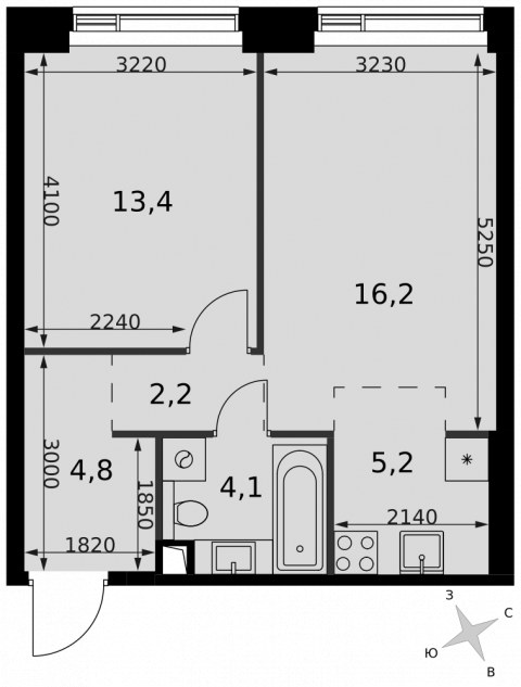 Планировка: 2-комн., 45,9 м²
