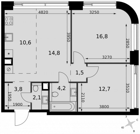 Планировка: 3-комн., 66,5 м²