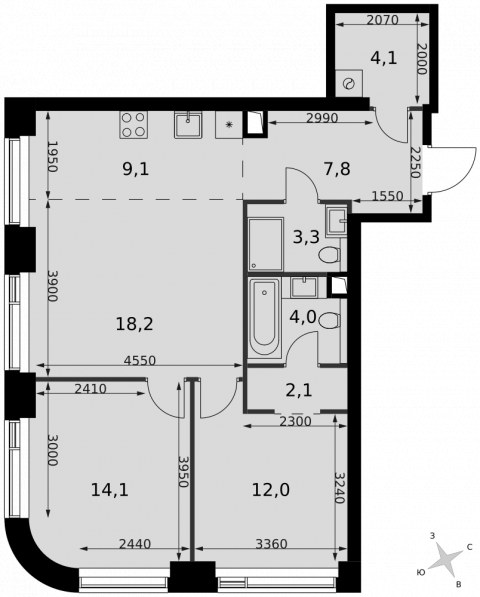 Планировка: 3-комн., 74,7 м²