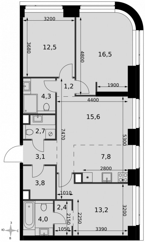 Планировка: 4-комн., 87,1 м²