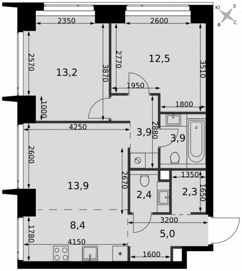Планировка: 3-комн., 65,5 м²