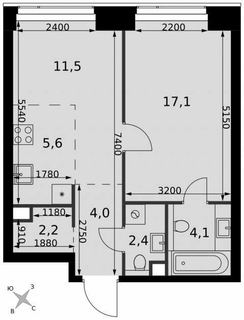 Планировка: 2-комн., 46,9 м²