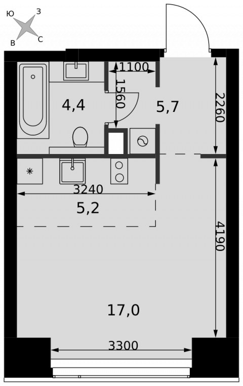 Планировка: Студия, 32,3 м²