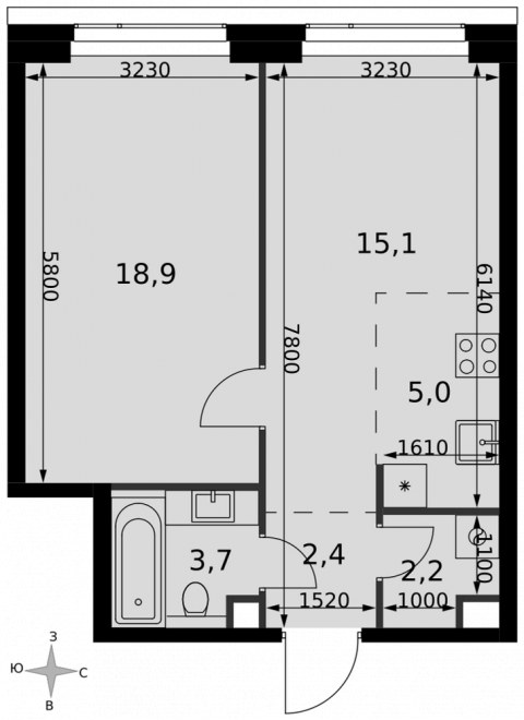 Планировка: 2-комн., 47,3 м²