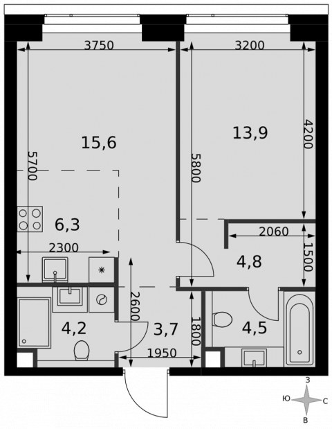 Планировка: 2-комн., 53,0 м²