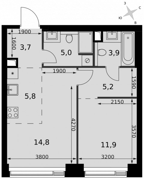 Планировка: 2-комн., 50,3 м²