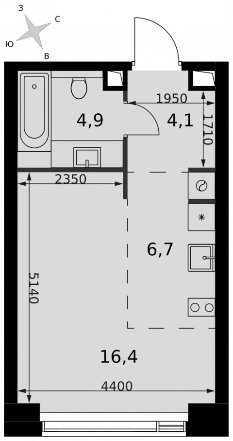 Планировка: Студия, 32,1 м²