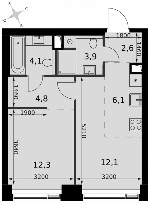 Планировка: 2-комн., 45,9 м²