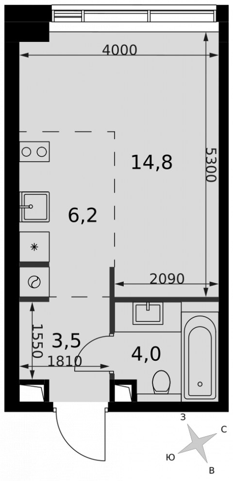 Планировка: Студия, 28,5 м²