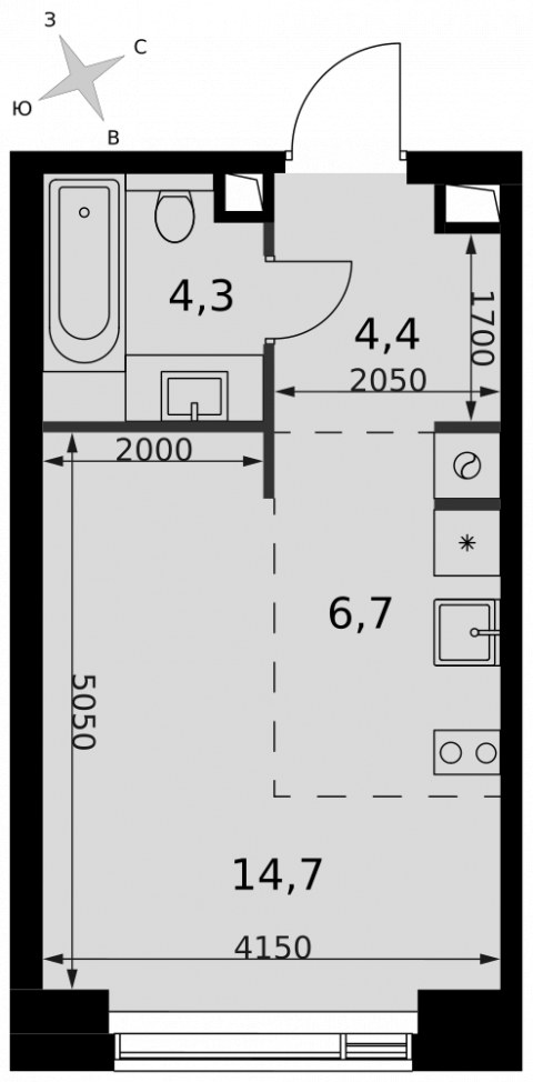 Планировка: Студия, 30,1 м²