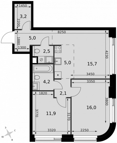 Планировка: 3-комн., 65,6 м²