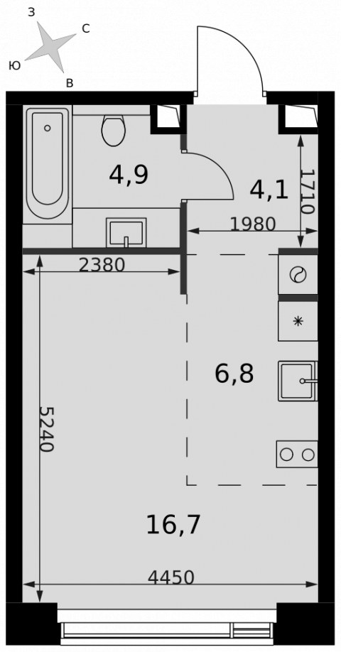 Планировка: Студия, 32,5 м²