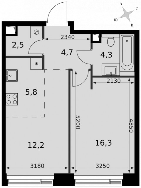 Планировка: 2-комн., 45,8 м²