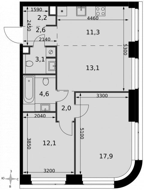Планировка: 3-комн., 68,9 м²