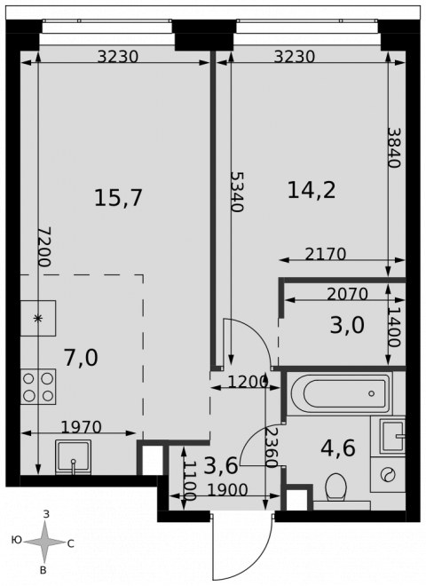 Планировка: 2-комн., 48,1 м²
