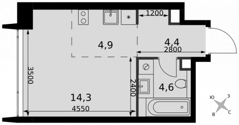 Планировка: Студия, 28,2 м²