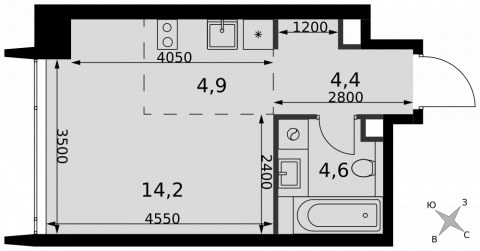 Планировка: Студия, 28,1 м²