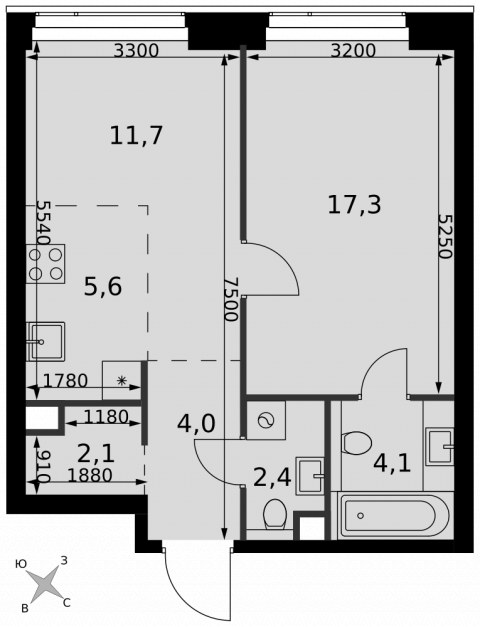 Планировка: 2-комн., 47,2 м²