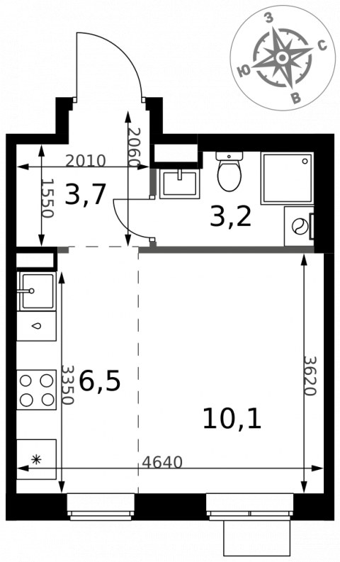 Планировка: Студия, 23,5 м²
