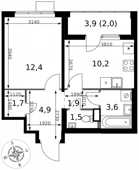 Планировка: 1-комн., 38,2 м²