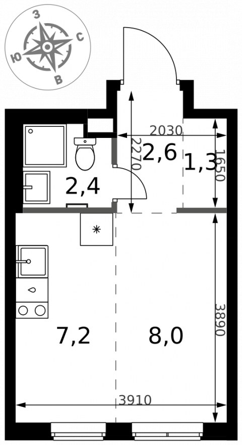 Планировка: Студия, 21,5 м²