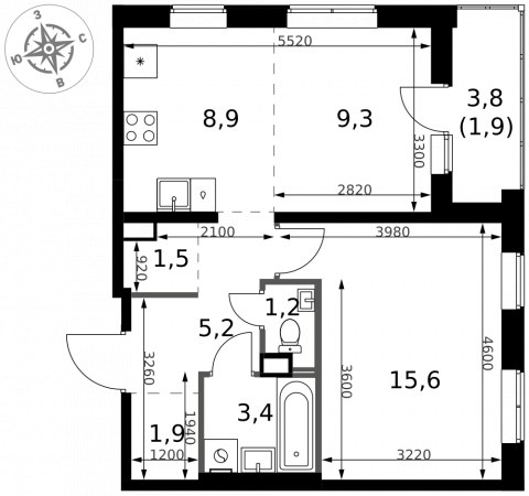 Планировка: 2-комн., 48,9 м²