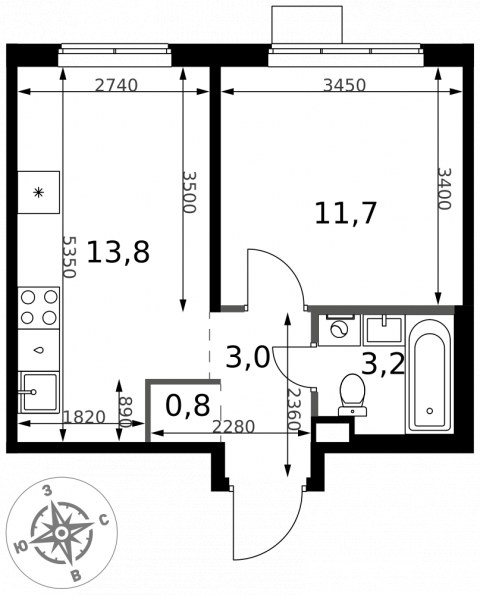 Планировка: 1-комн., 32,5 м²