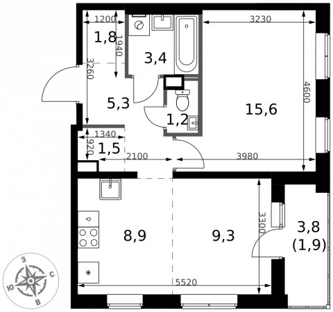 Планировка: 2-комн., 48,9 м²